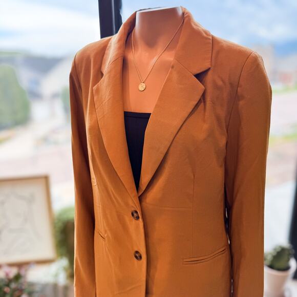 June Camel/Tan Tailored Fluid Button Down Blazer by Francesca's - Size: Large - Picture 4 of 8